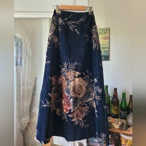 Marissa 70s Vintage velvet floral print black and brown maxi skirt size 8